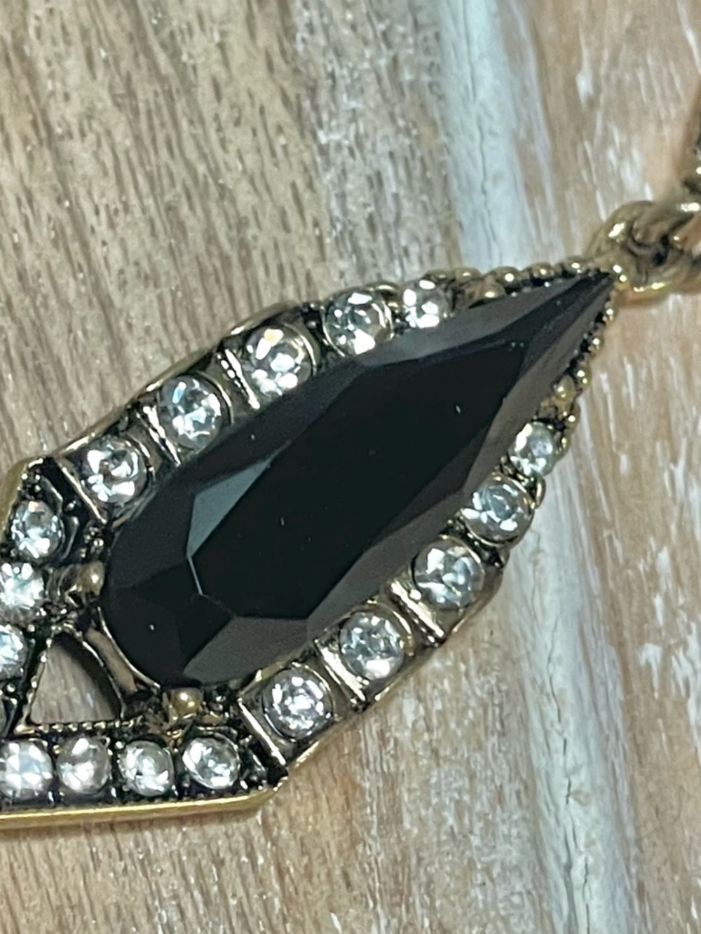 Gold-Tone Black Teardrop Crystal Halo Dangle Earrings - Picture 4 of 4